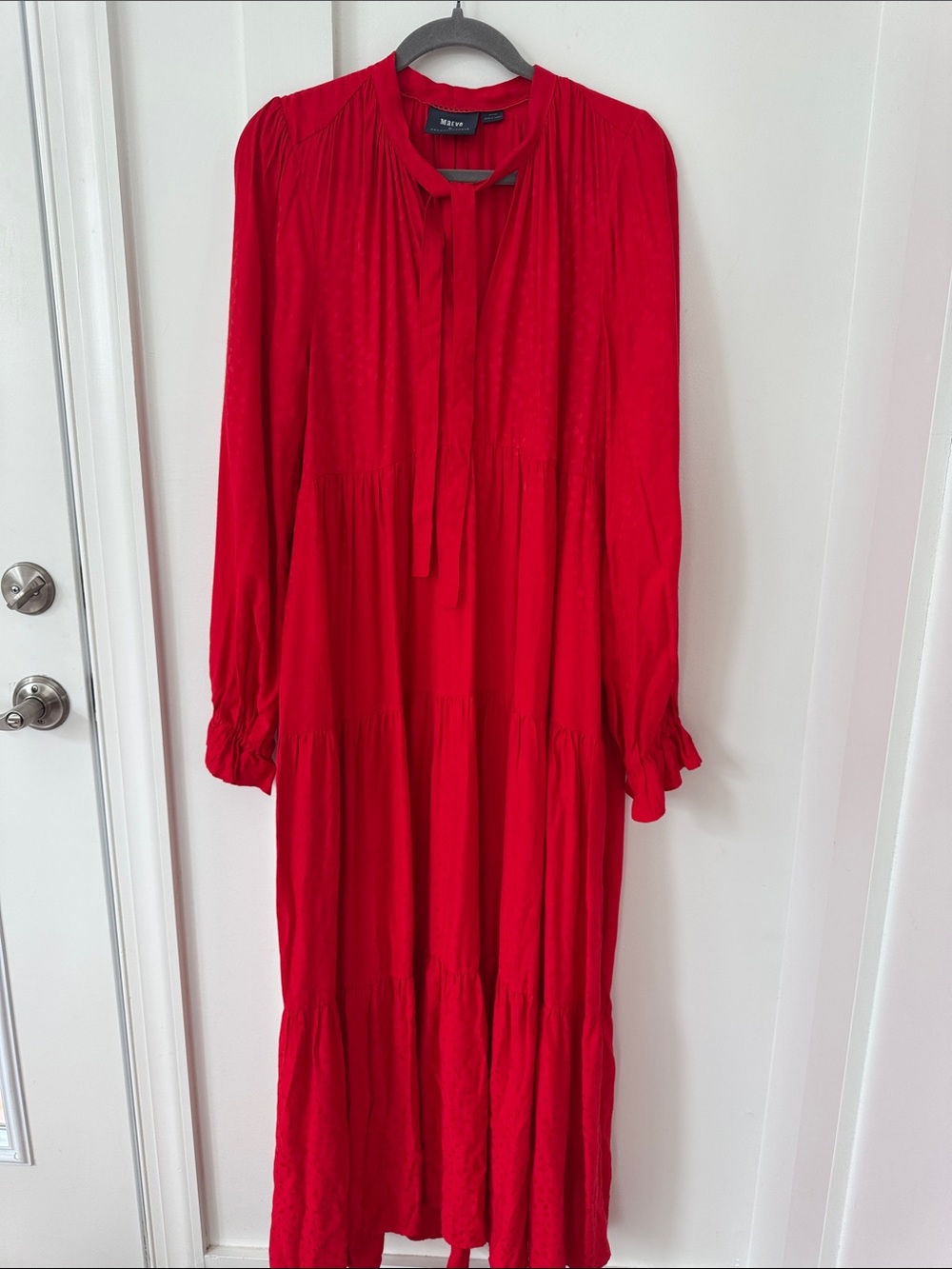 Anthropologie Maeve Red Wendy Tiered Maxi Red Long-Sleeve Tiered Midi M